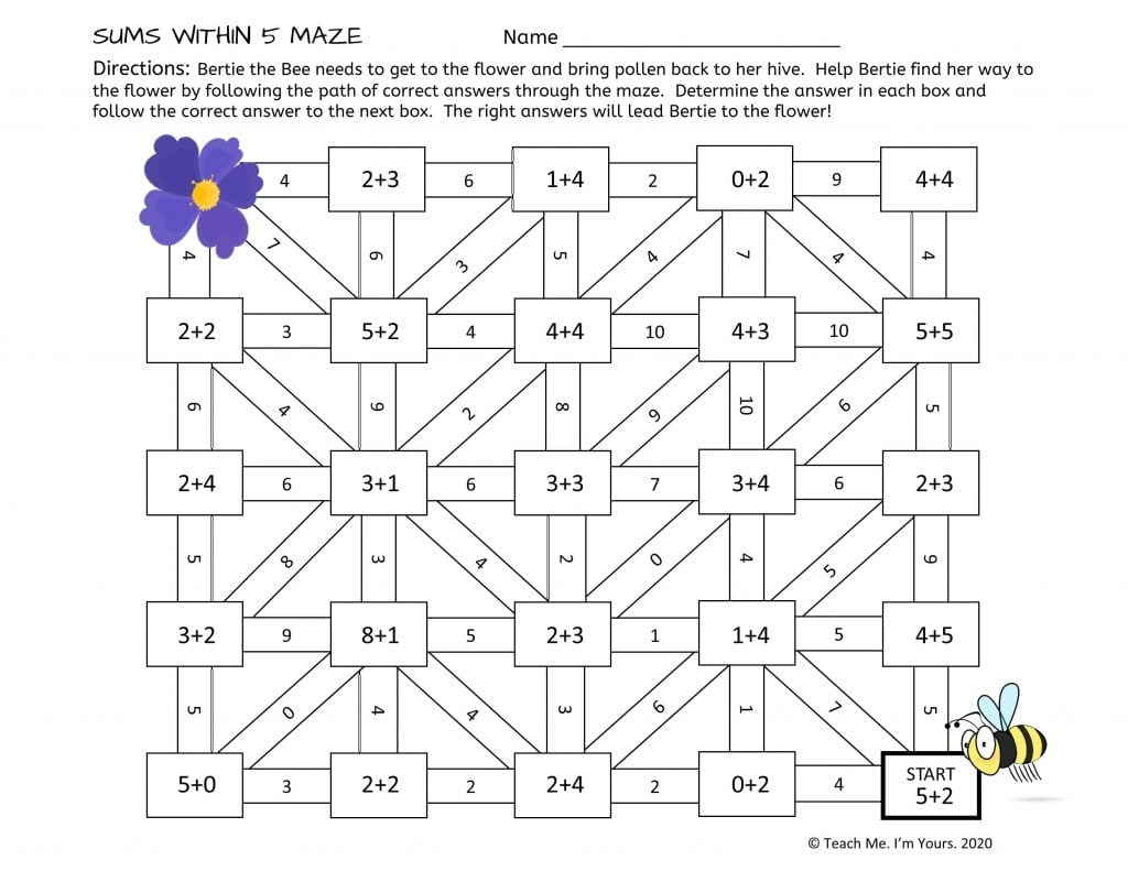 Addition Math Maze For Kindergarten Teach Me I m Yours 