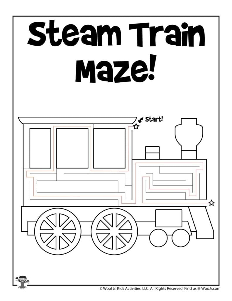 Easy Steam Train Maze Puzzle ANSWER KEY Woo Jr Kids Activities Children s Publishing