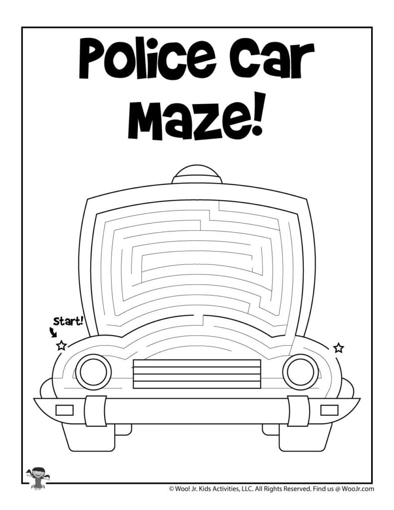 Free Printable Police Car Maze For Kids Woo Jr Kids Activities Children s Publishing