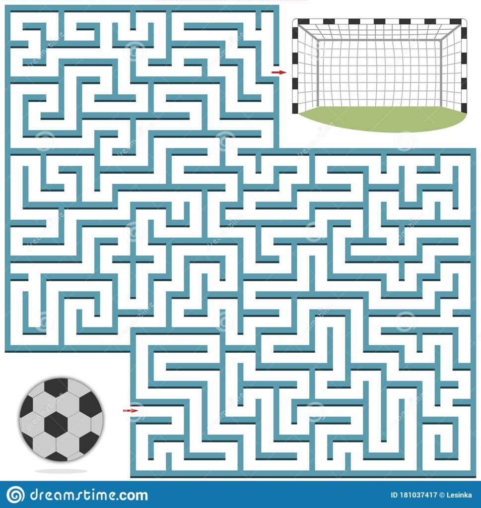 Maze Square Soccer Ball And Goal Stock Vector Illustration Of Drawing Design 181037417