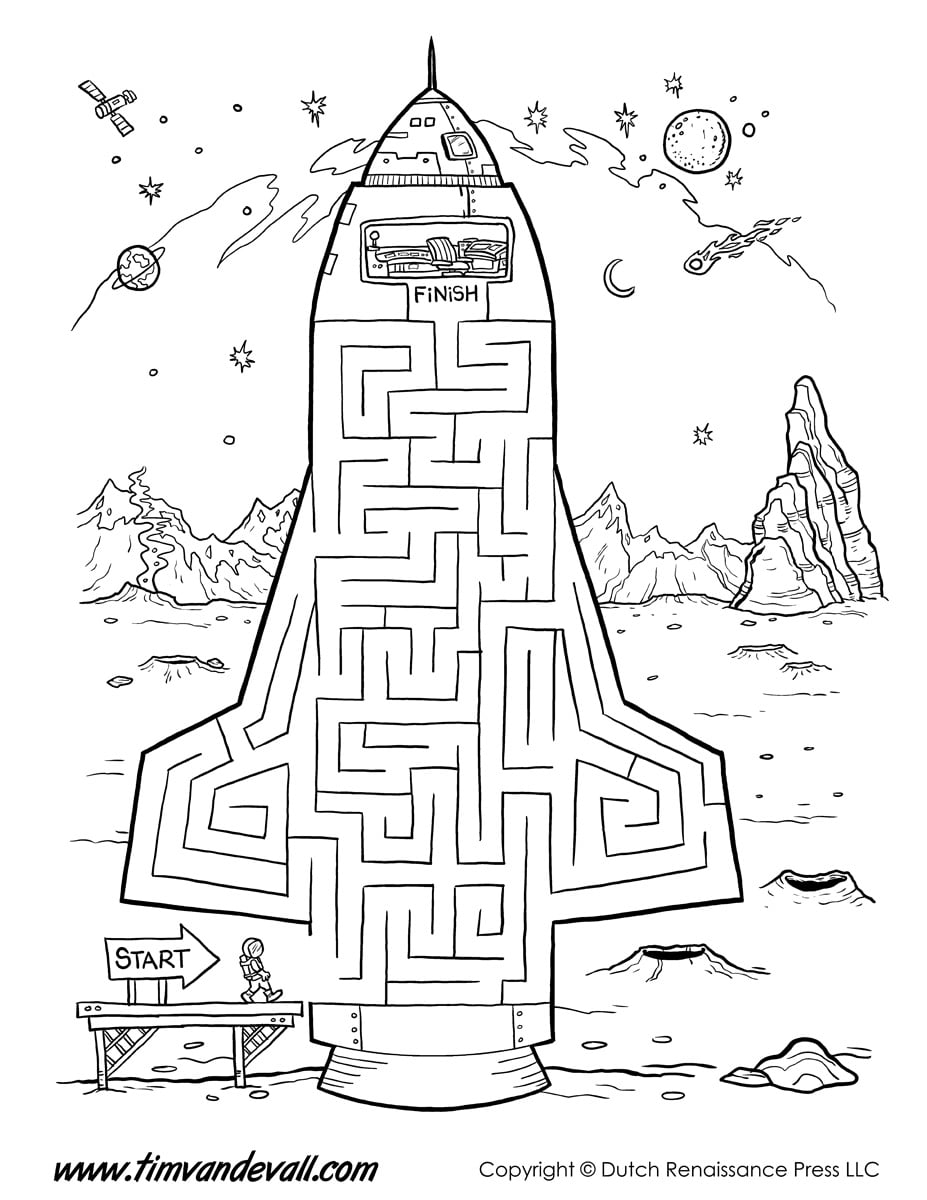 Printable space maze bw Tim s Printables Printable space maze bw Tim s Printables